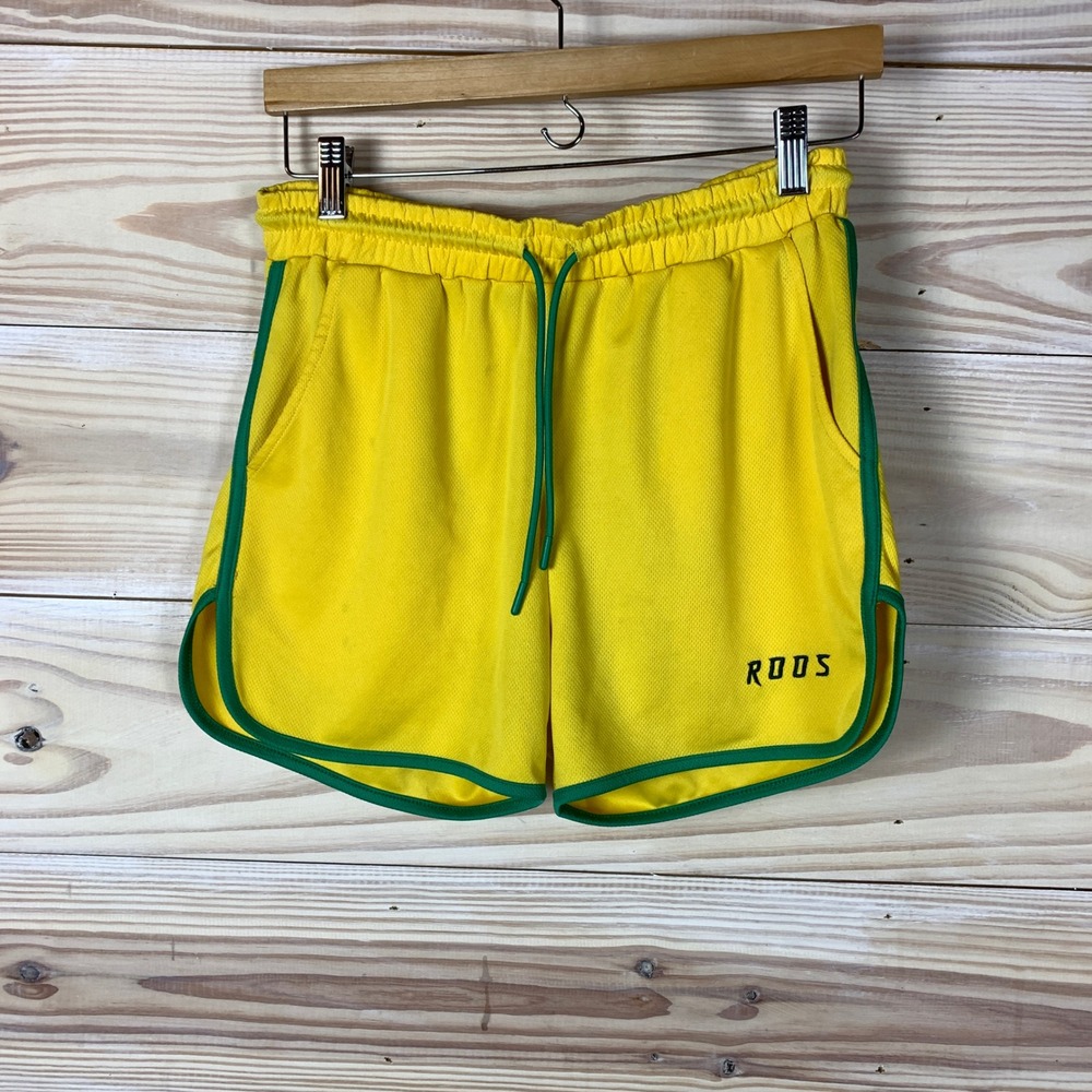 KangaROOS‎ Mesh Shorts Mens Medium Yellow Green Retro Athletic Dolphin ROOS